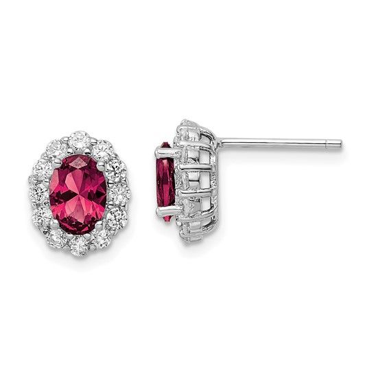 Kazi Luxury Silver Rhodium-Plated Red White Cz Oval Post Earrings 65$